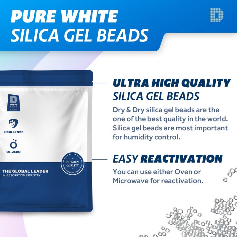 Dry & Dry [1.5 LBS] Premium Pure & Safe White Silica Gel Beads(Industry Standard 3-5 mm) Silica - Rechargeable Silica Beads, Silica Gel, Desiccant Beads - Image 2